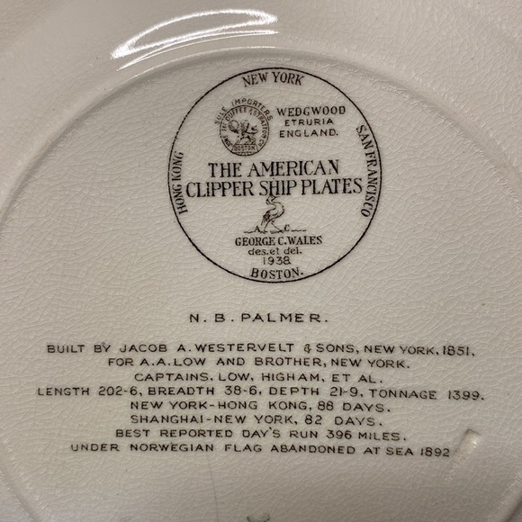 Wedgwood The American Clipper Ship Plate "N. B. Palmer" - Picture 5 of 6